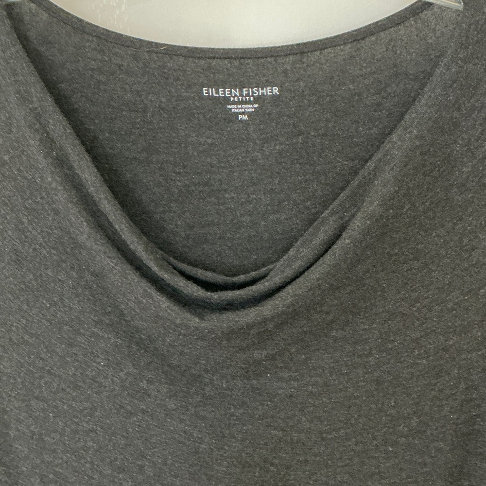 Beautiful fitted drape neck slinky Eileen Fisher classic charcoal dress, size PM